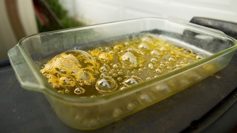 Butane bubbling away during water bath