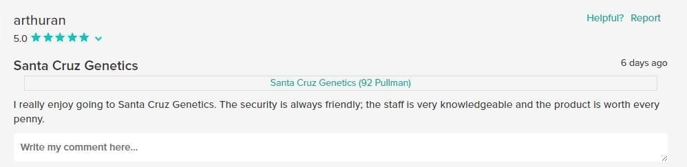 Satisfied Santa Cruz Genetics Customer Review