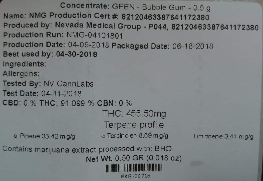 test results body and mind cartridge bubble gum