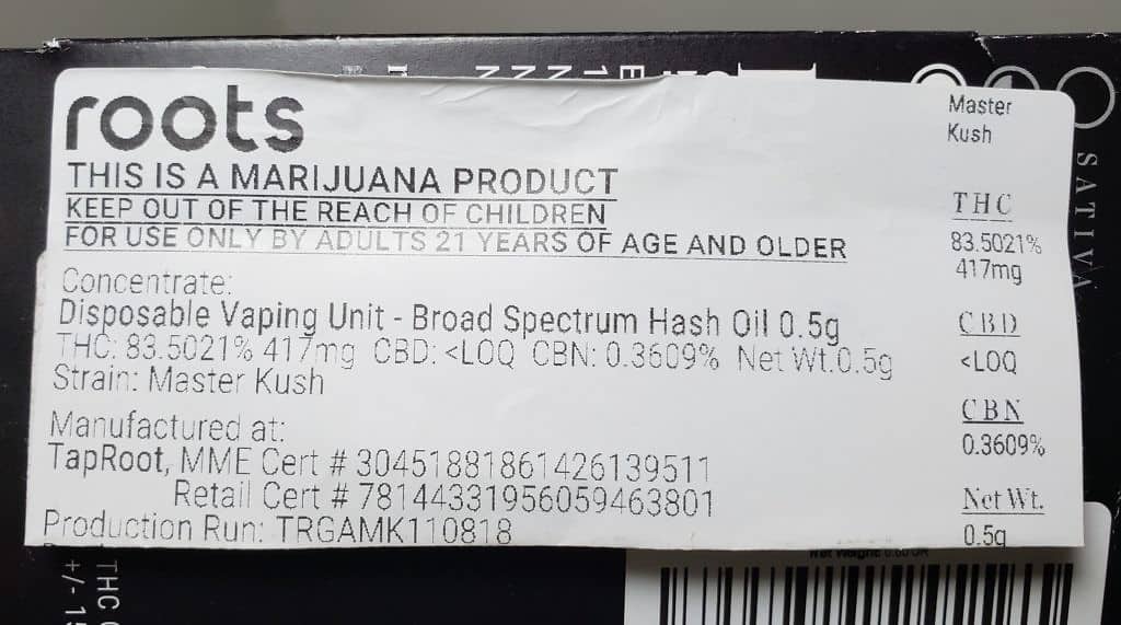 roots master kush test results