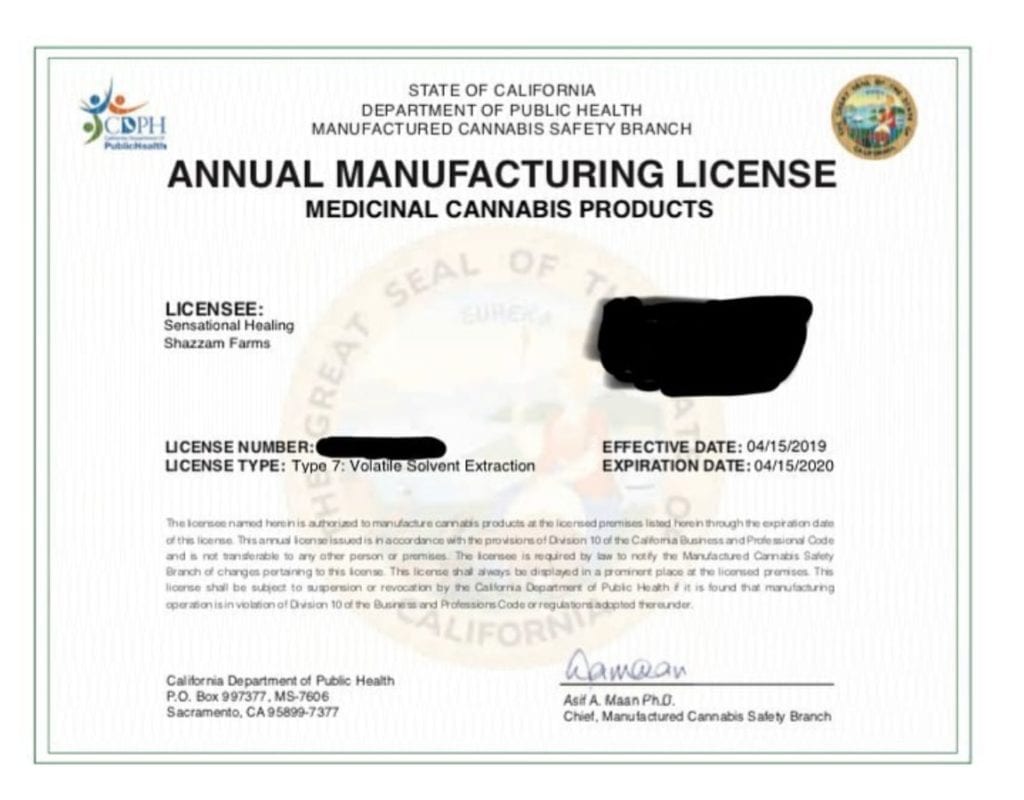 California cannabis license for Shazzam Farms