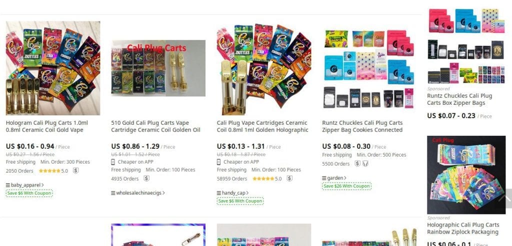 Cali branded packaging on DHGate