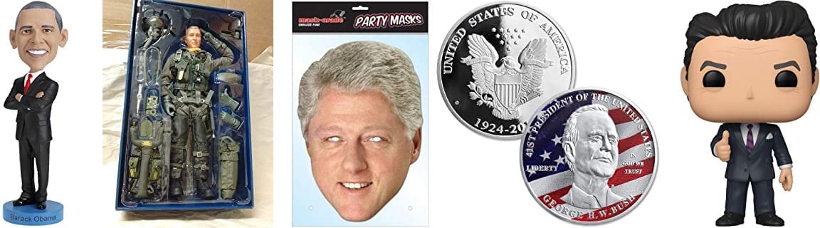past merchandise depicting US presidents