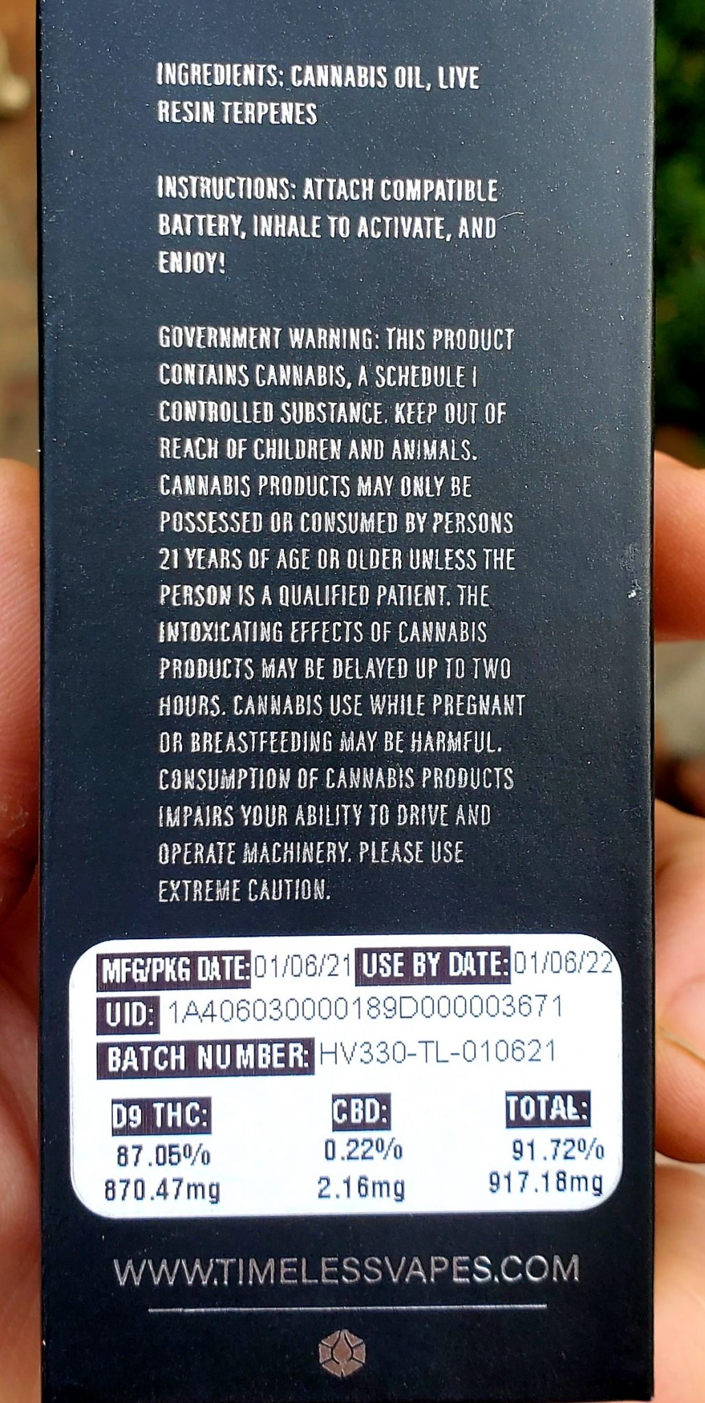 timeless noir back of box