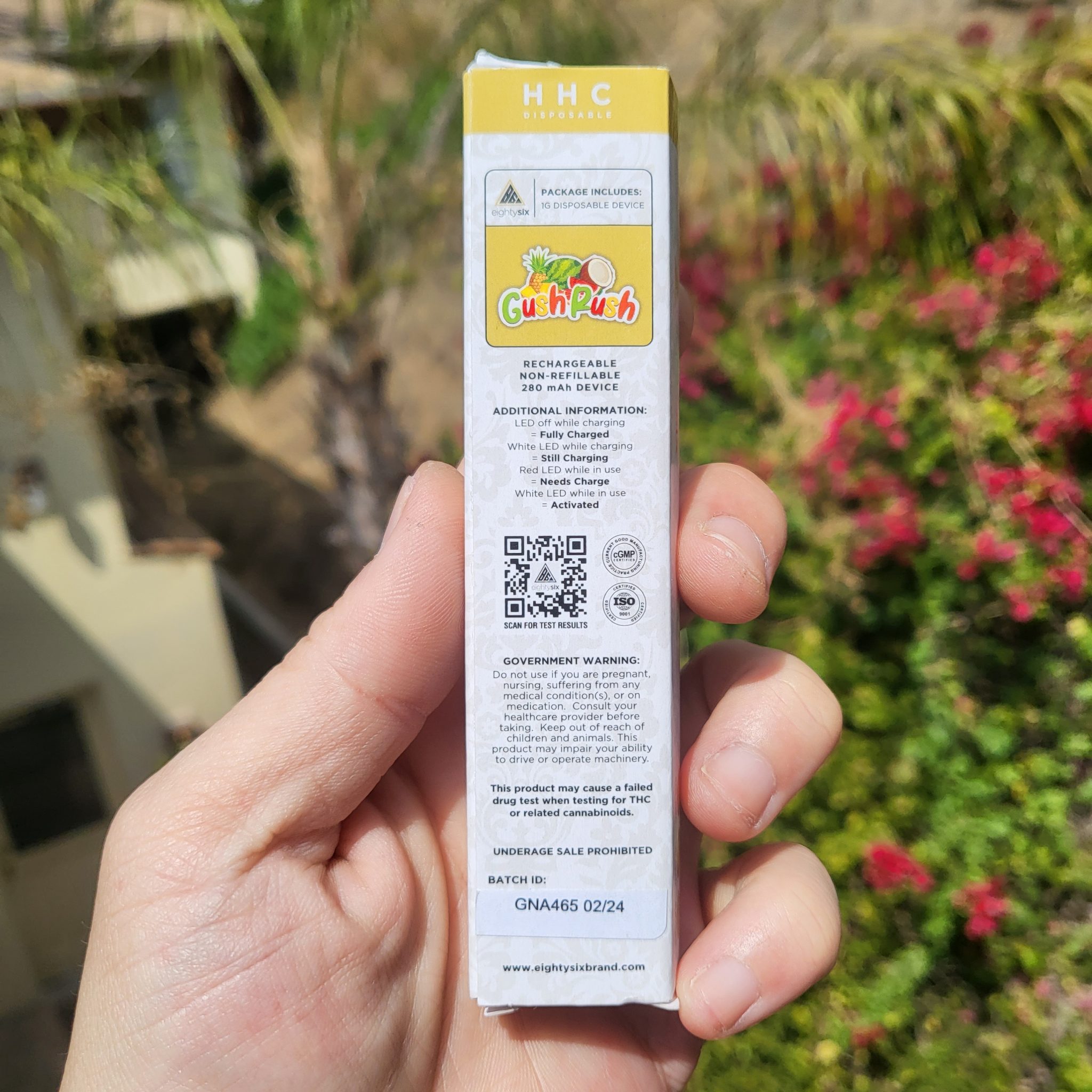 eighty six brand hhc disposable gush rush