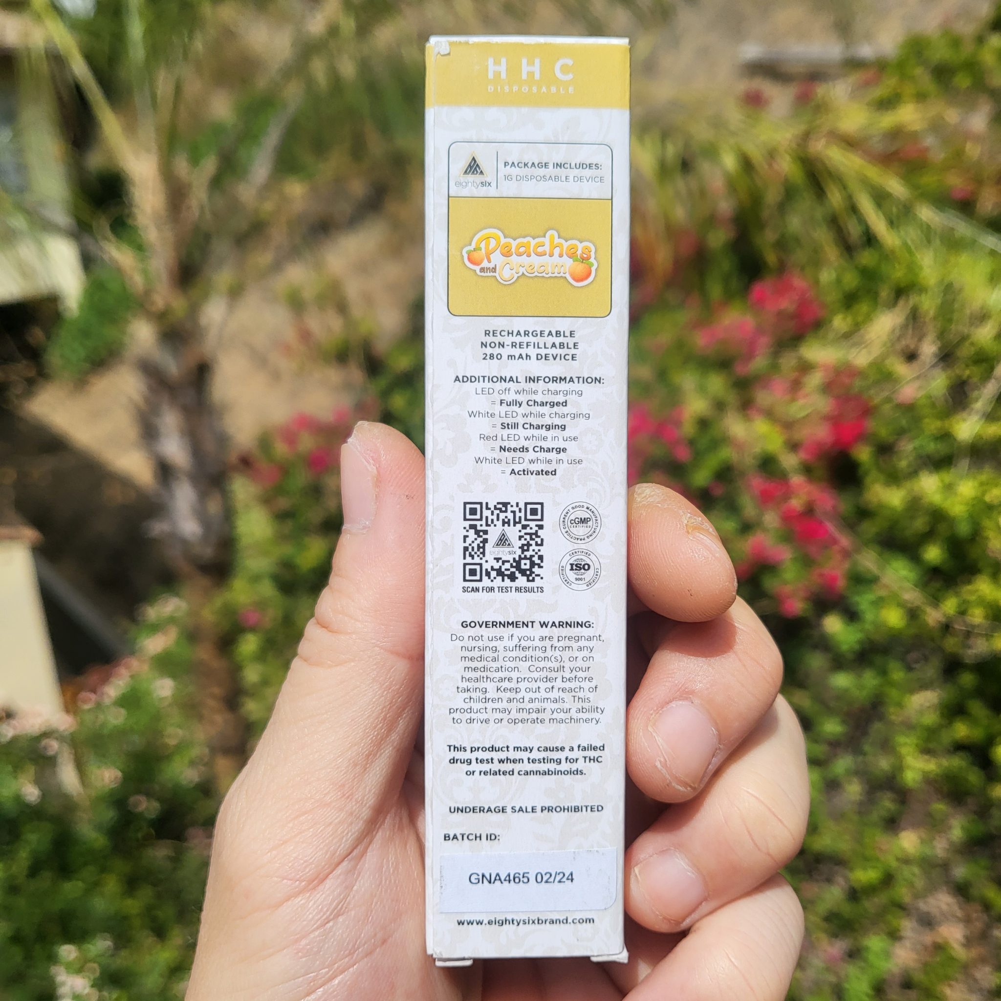 eighty six brand hhc disposable peaches cream