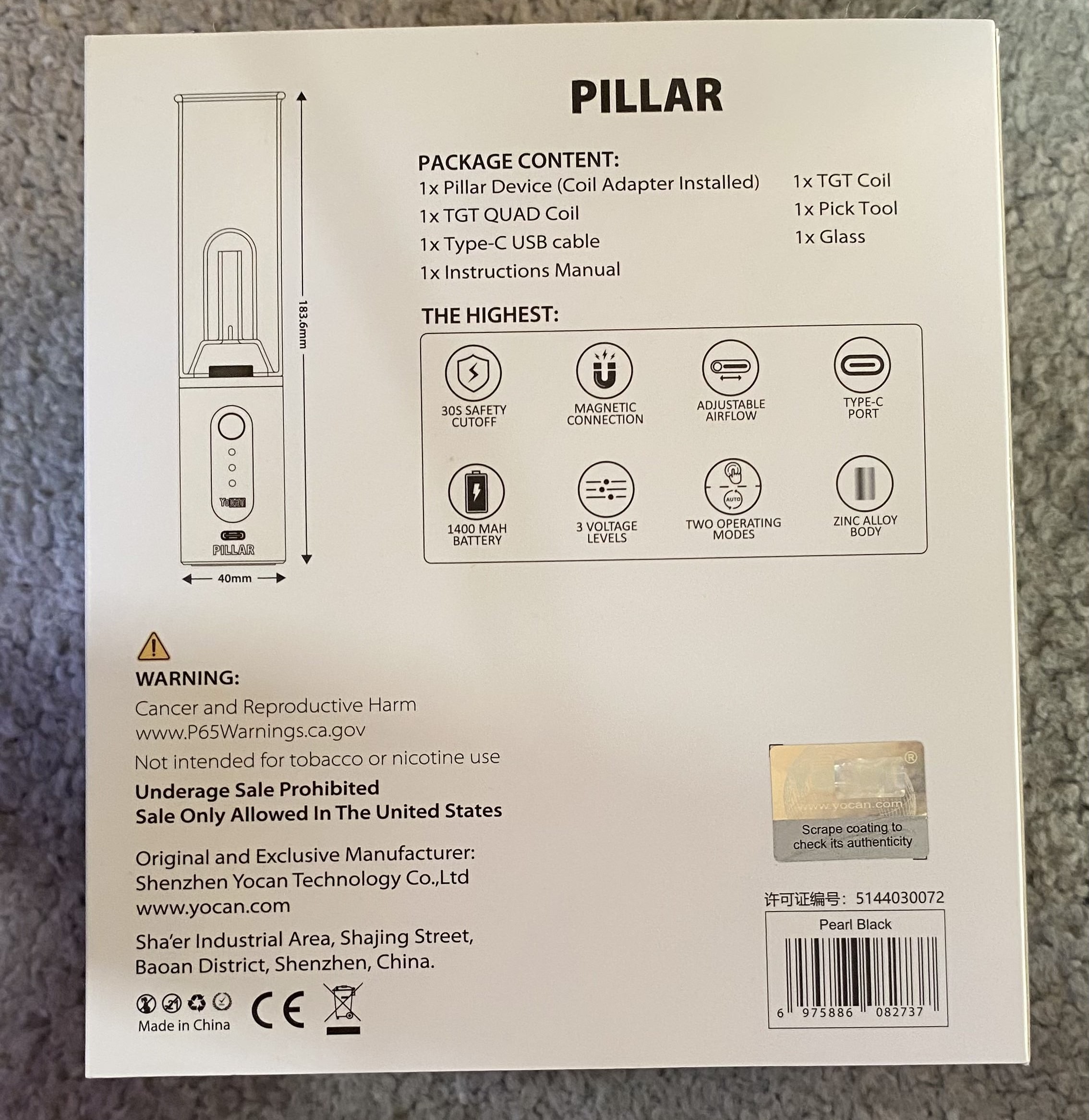 Yocan Pillar Smart E-Rig with TGT Technology