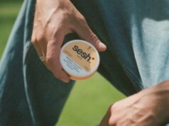 Man holding a SESH+™ mango nicotine pouch can.